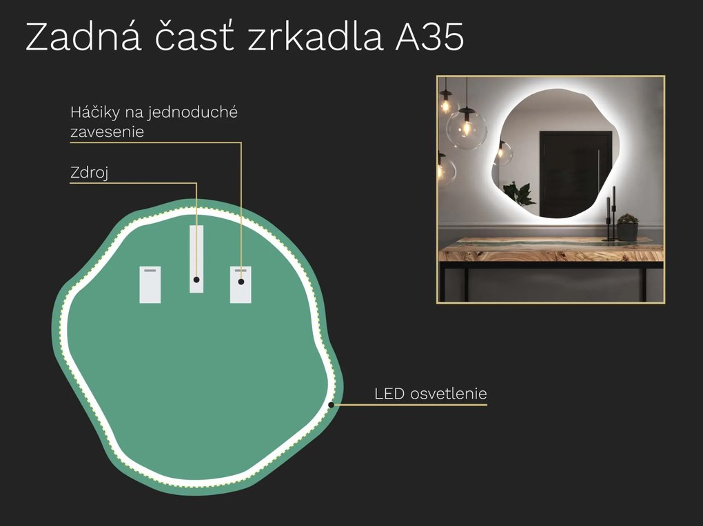 Organické LED zrkadlo s osvetlením A35 80×81
