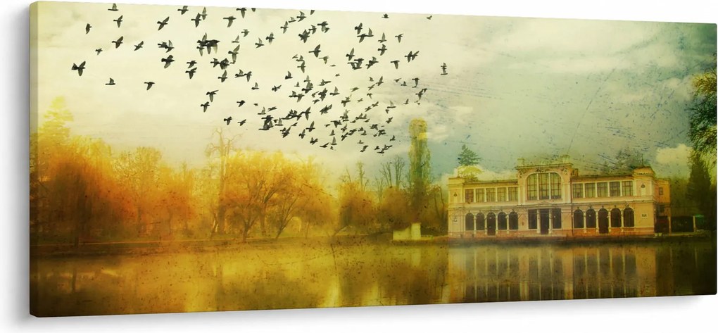 Obraz maľované krajiny so sídlom (120x50 cm)