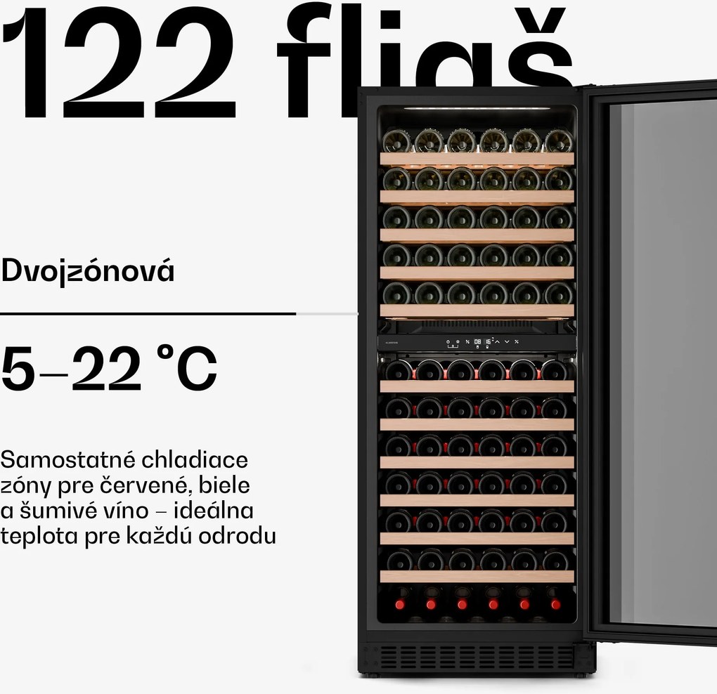 Klarstein Velaire vstavaná vinotéka | Moderná, elegantná | UV ochrana | Dvojzónová | 122 fliaš