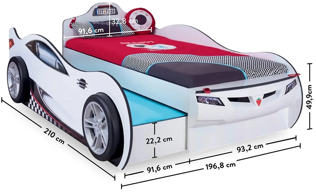 Detská posteľ auto SUPER s prístelkou 90x190cm - biela