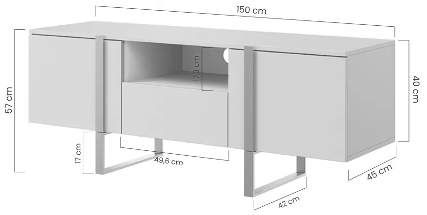 TV stolík Verica 150 cm s otvorenou policou - dub piškótový / zlaté nožičky