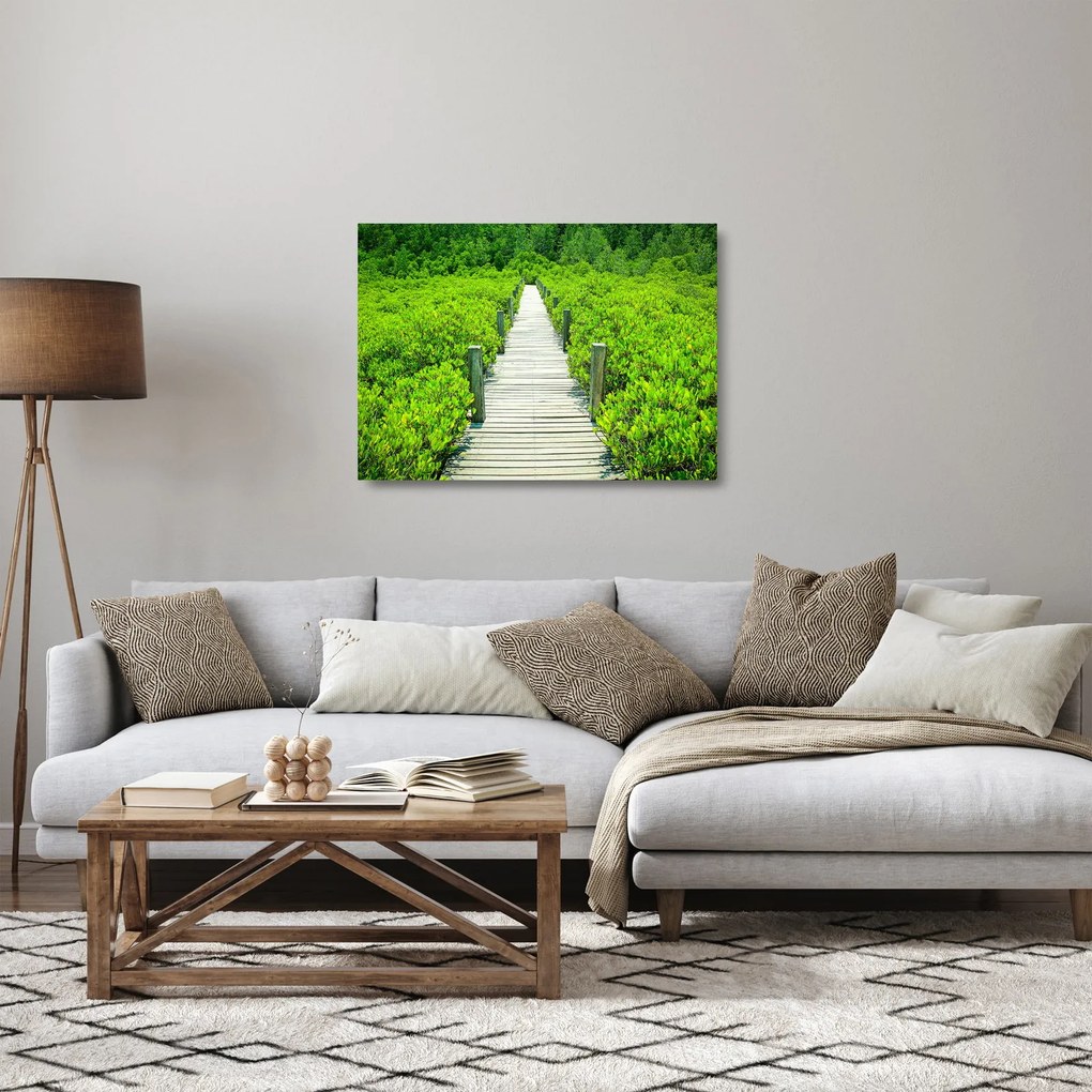 Sklenený obraz - drevený chodník (70x50 cm)