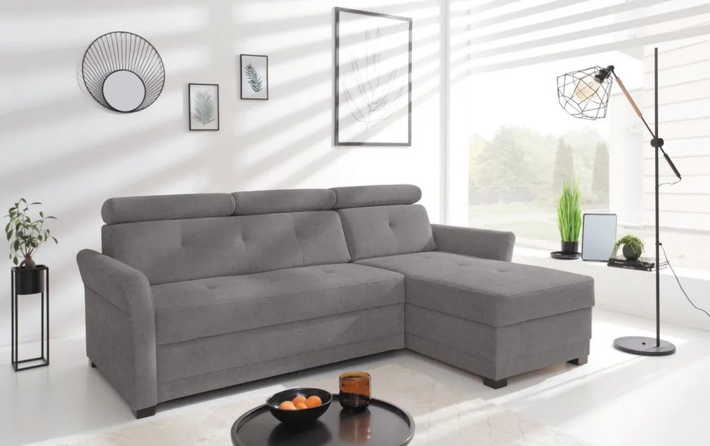 Rohová sedacia súprava Harris, ocelovo šedá látka, pravý roh