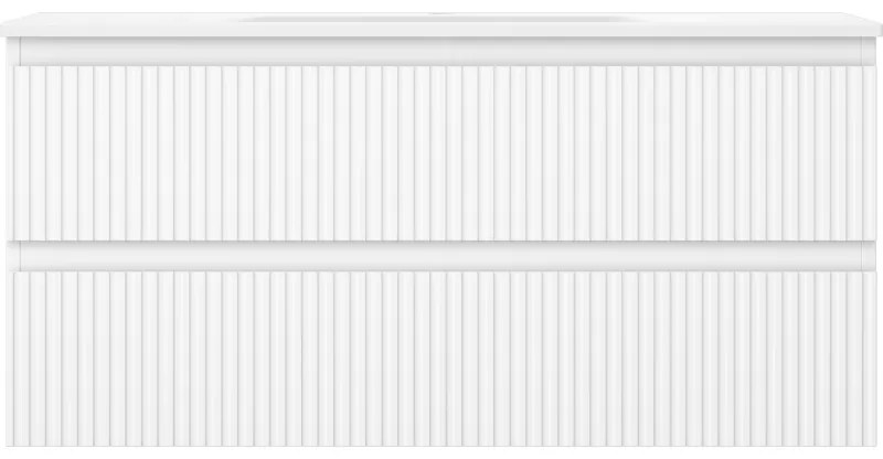 Mexen Rivel, kúpeľňová skrinka 100 cm s umývadlom Vela, 2 zásuvky, drážkovaná, biela matná, 91A20-10047-2-BFF01-W23M01