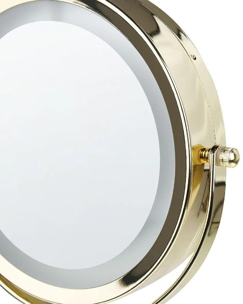 Kozmetické LED zrkadlo ø 26 cm zlatá/čierna SAVOIE Beliani