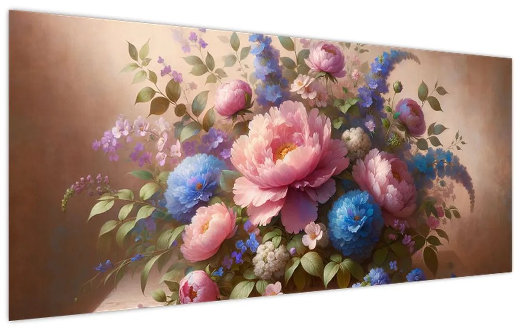 Obraz - Stôl plný kvetov (120x50 cm)