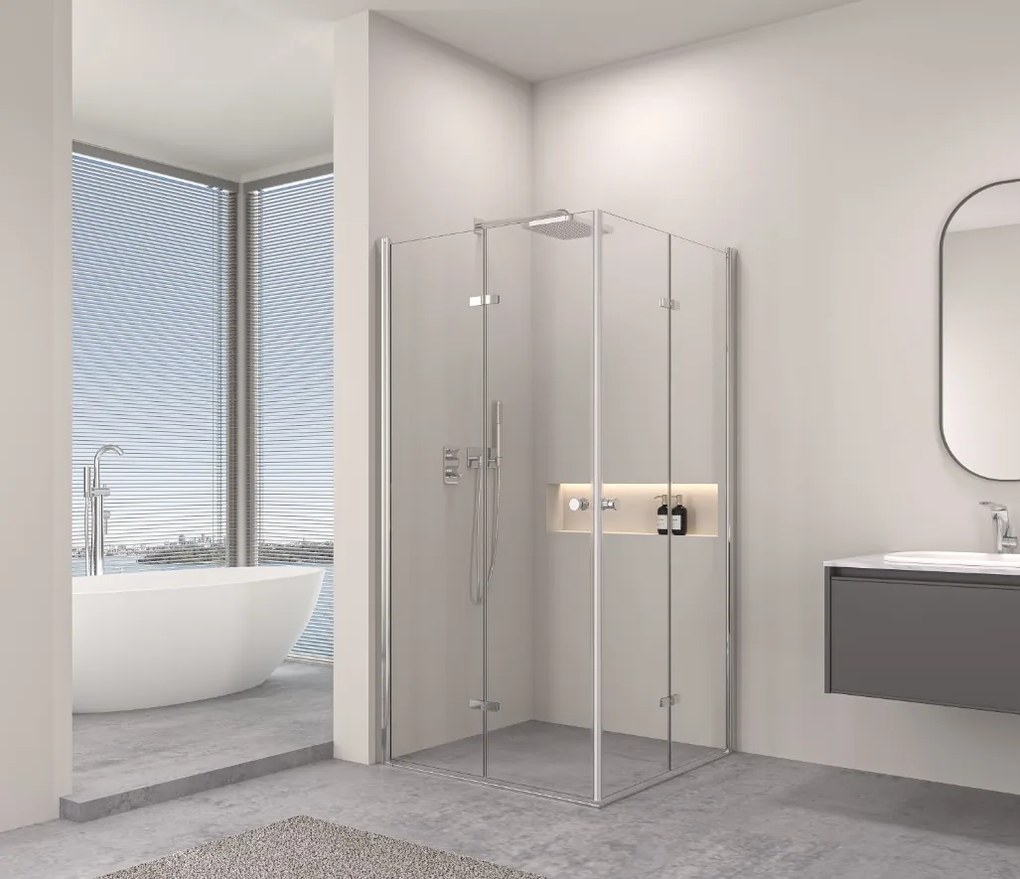 Erga Berlin Double, sprchový kút s dvojitými skladacími dverami 110(dvere) x 110(dvere) x 195 cm, 6mm číre sklo, chrómový profil, ERG-V02-BERLIN-D110D110-CL-CR