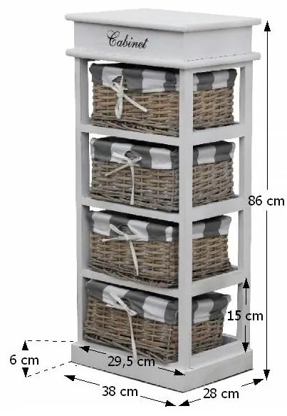 Kondela Komoda MANON 4, 4 košíková, sivá/biela