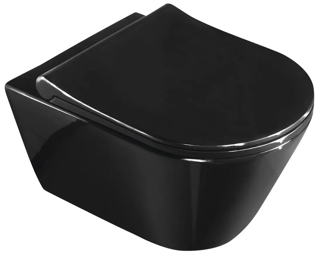 Sapho, AVVA závesná WC misa s bidet. spŕškou, Rimless, 35,5x53 cm, čierna lesklá, 100312-108