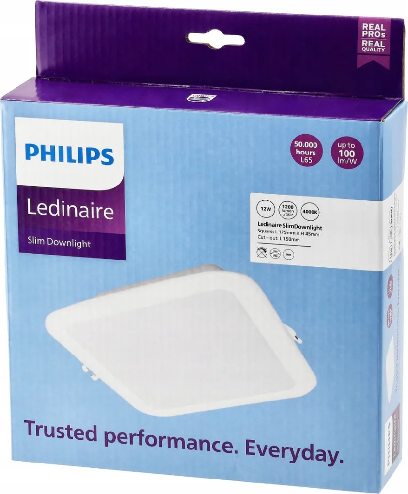 LED panel zapustený štvorcový Philips 12W 1200lm 4000K - biela