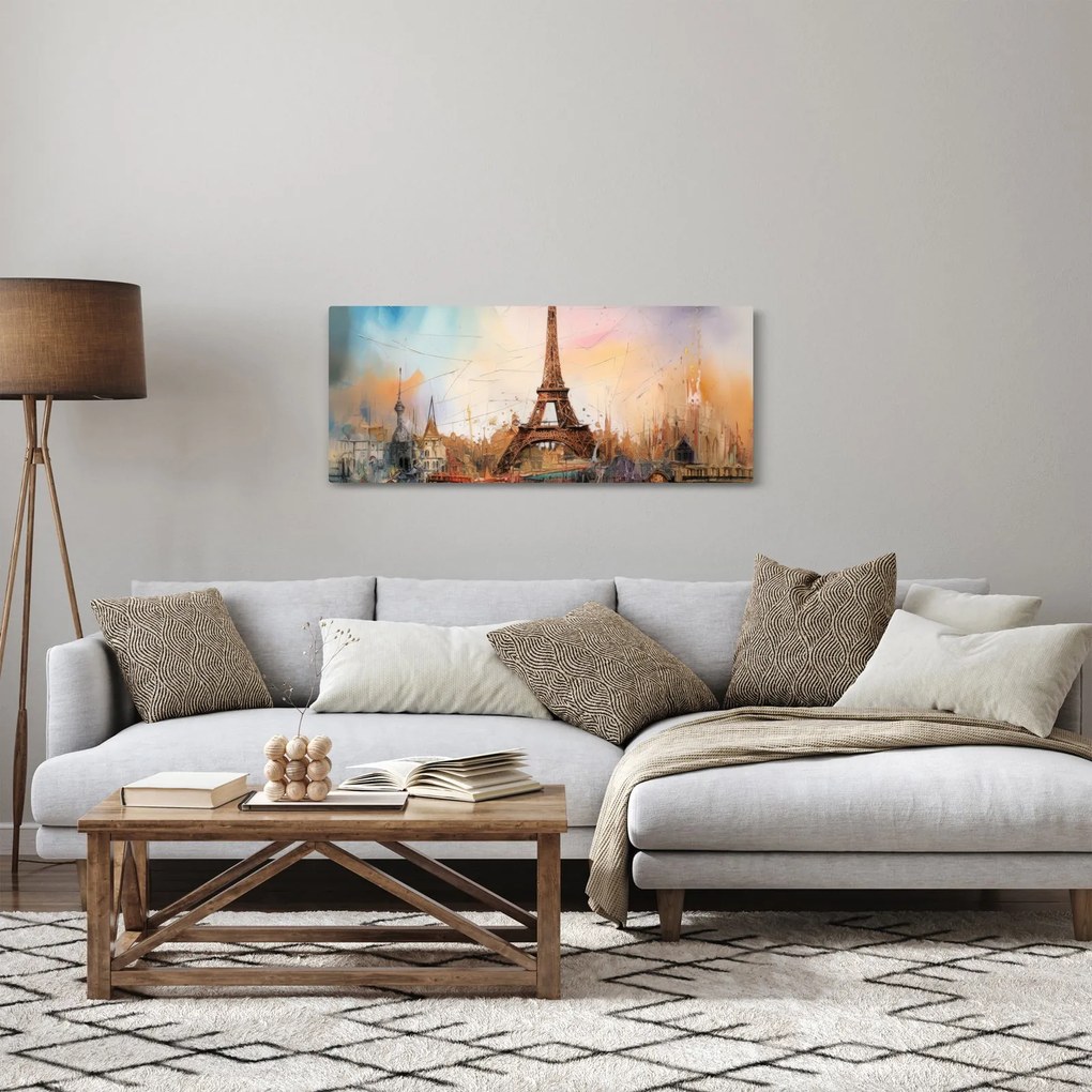 Obraz - Maľba Eiffelovej veže (120x50 cm)