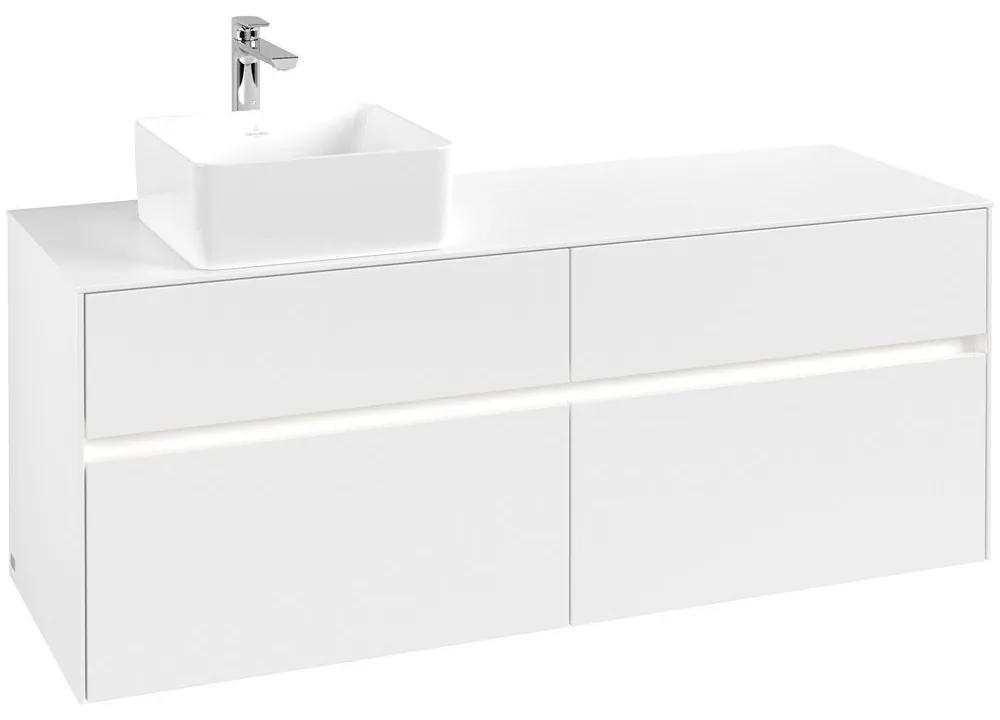 VILLEROY &amp; BOCH Collaro závesná skrinka pod umývadlo na dosku (umývadlo vľavo), 4 zásuvky, s LED osvetlením, 1400 x 500 x 548 mm, White Matt, C046B0MS