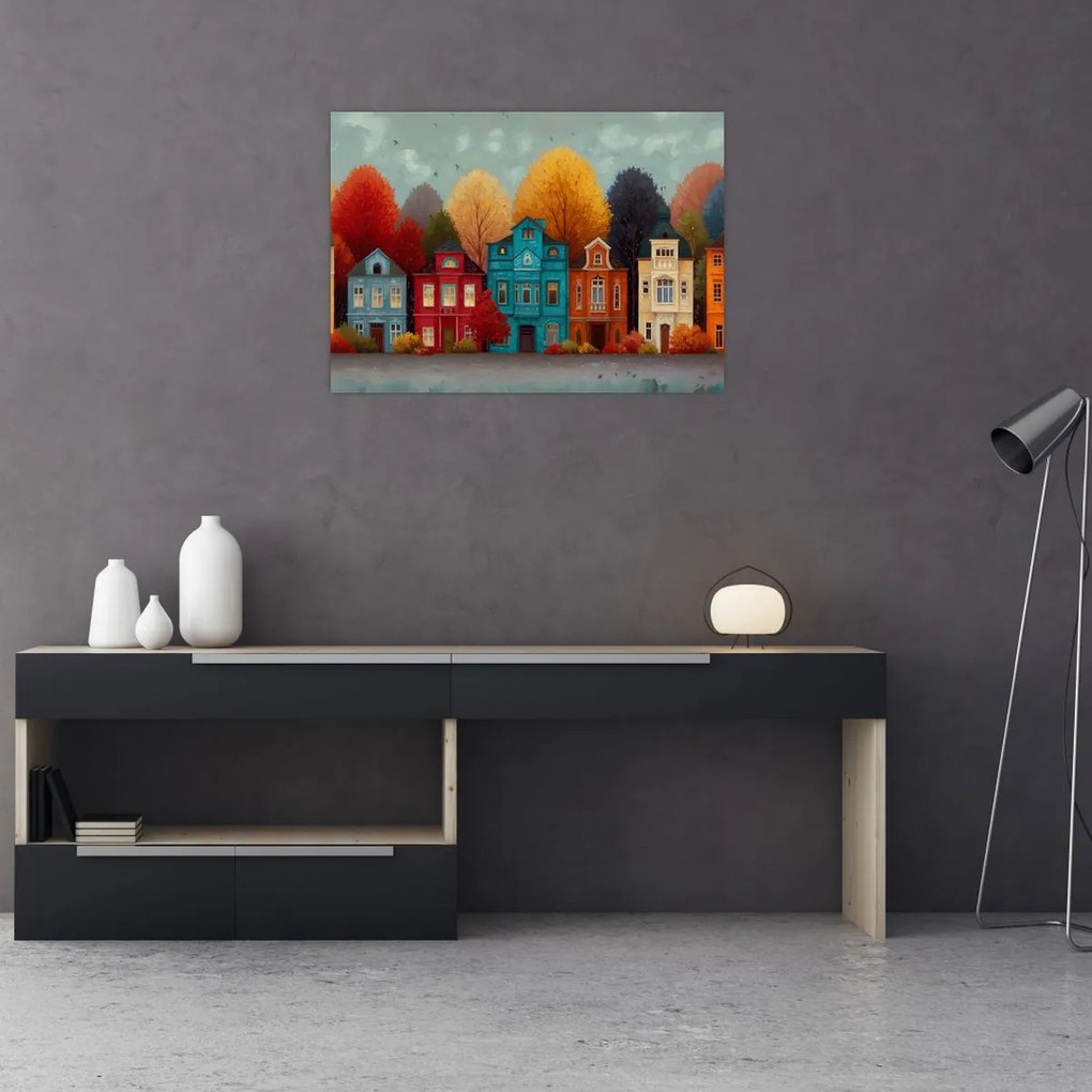 Obraz - Maľované jesenné mesto (70x50 cm)