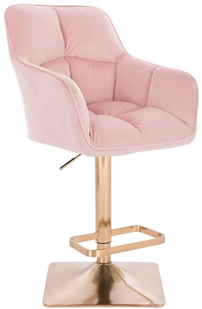 LuxuryForm Barová stolička AMALFI VELUR na zlatej hranatej podstave - ružová