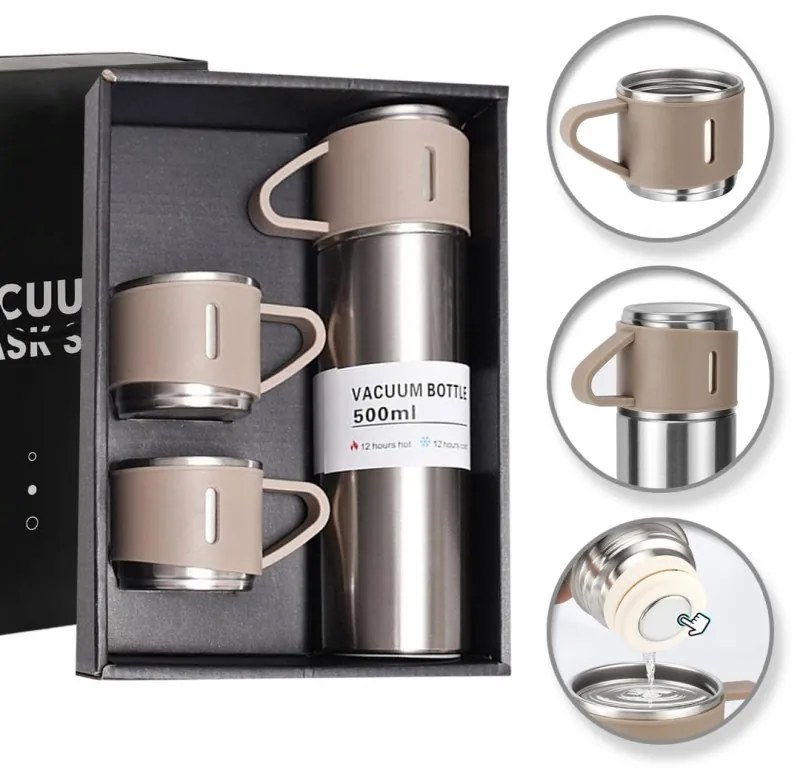 Termoska 500 ml s 3 šálkami HOT&COLD, béžová