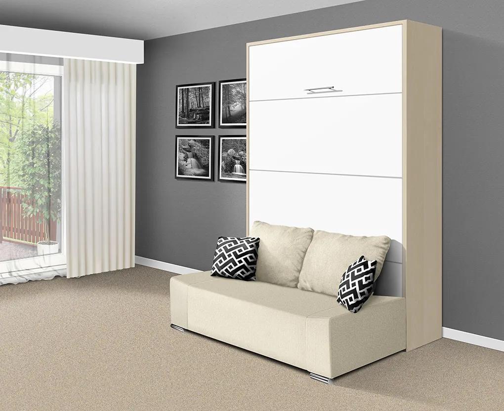 Nabytekmorava Sklápacia posteľ s pohovkou VS 21058P 200x180 farba pohovky: Sivá, Typ farebného prevedenia: Dub sonoma tmavý / dvere biele LESK