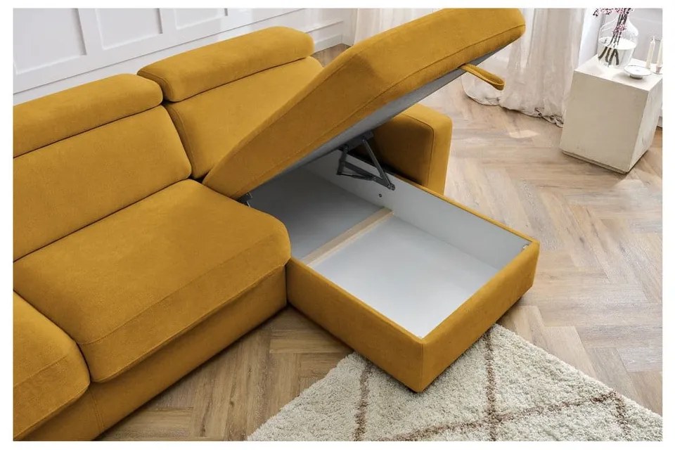 Rozkladacia rohová pohovka v horčicovej farbe (variabilná) Monaco – Bobochic Paris