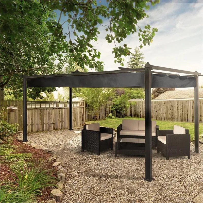 Pantheon, pergola, prístrešok, 3 x 4 m, hliník, strieška proti slnku, polyester, sivá