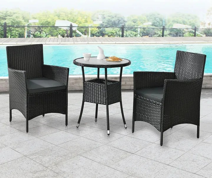 InternetovaZahrada Balkónový set Bayamo - čierny + šedé podušky