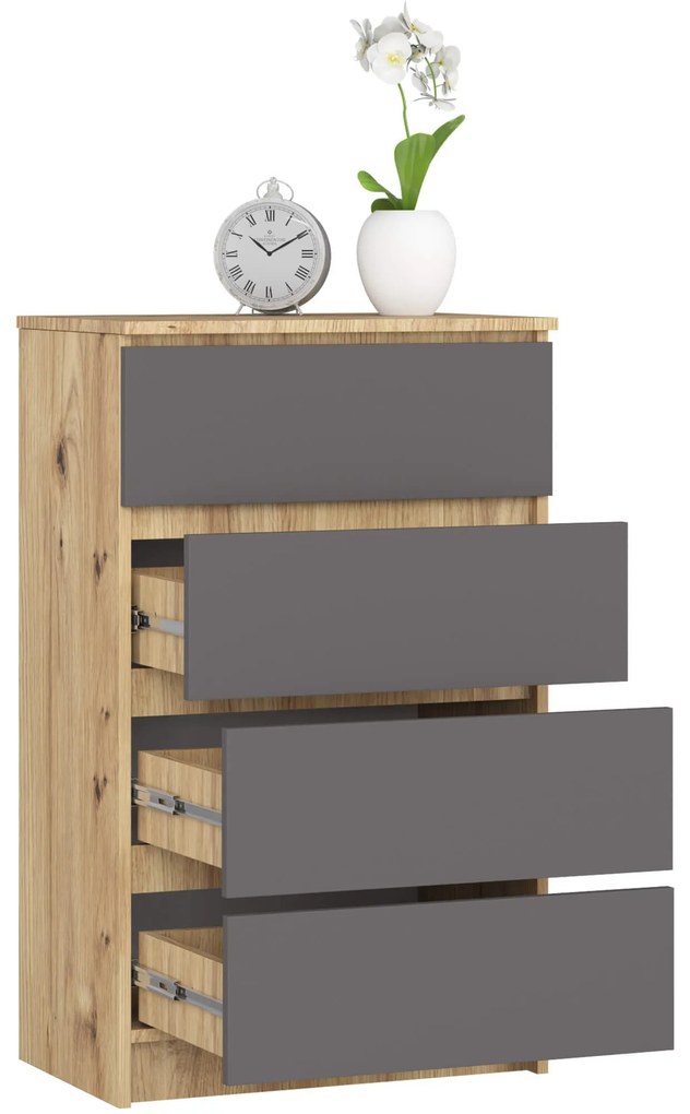 Komoda Kuba 60 cm - 4 zásuvky dub artisan/grafitová