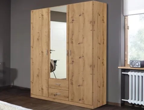Šatníková skriňa so zrkadlom Case, 136 cm, dub artisan%