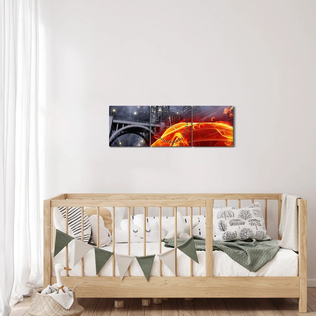 Obraz plamenného autá (s hodinami) (90x30 cm)