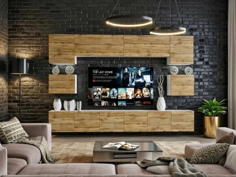 Obývacia stena Belini Premium Full Version dub wotan + LED osvetlenie Nexum 55