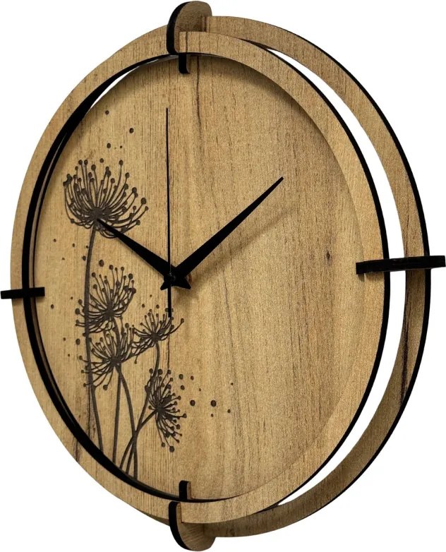 Tiché drevené hodiny s motívom lúčnych tráv pre váš domov | SENTOP HDF0586-GOLD-OAK