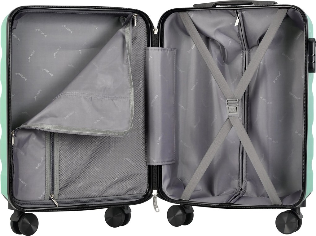 BONTOUR „Wave“ 3-dielna súprava kufrov s dvojitými kolieskami, s TSA zámkom, púdrovo zelená