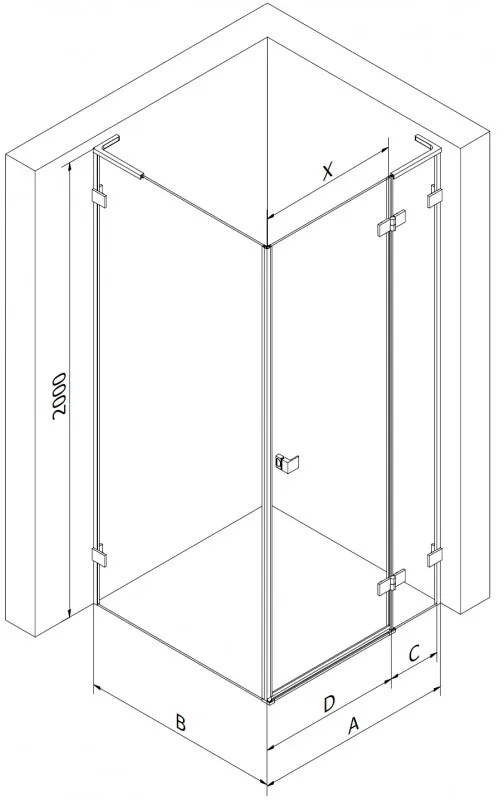 Mexen Lunar, L výklopný sprchový kút pravý 90 x 70 cm, 8mm číre sklo, profil grafit brúsený, 834L-090-070-66-00-P