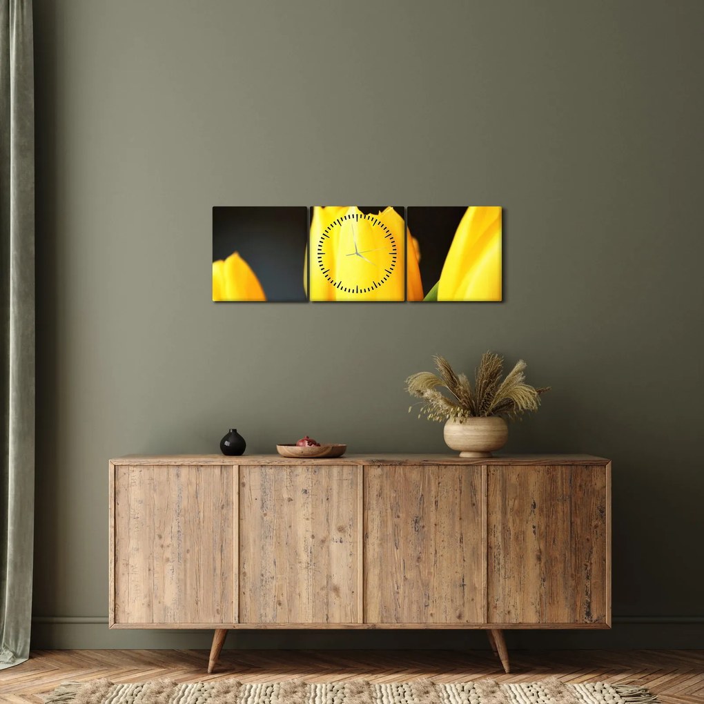 Obraz tulipánov (s hodinami) (90x30 cm)