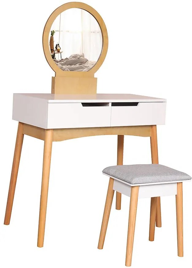 Toaletný stolík + Taburetka Sylvia 017 9515 biela/prirodzené