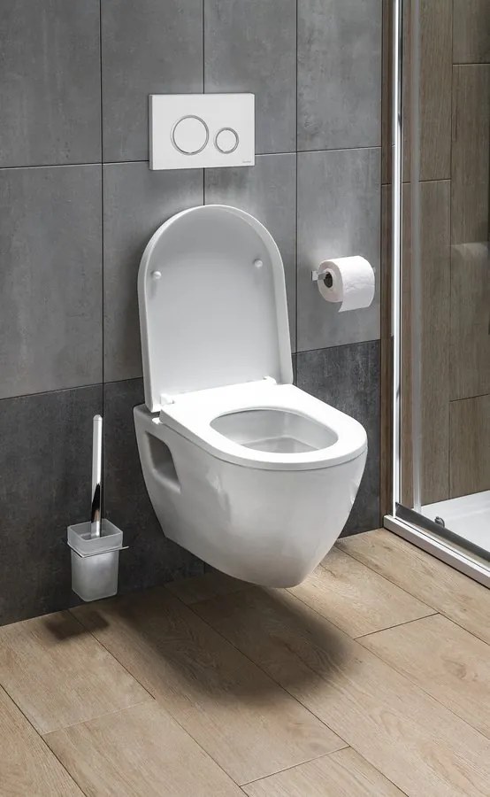 , Závesné WC NERA s podomietkovou nádržkou a tlačidlom Schwab, biela, NS952-SET5