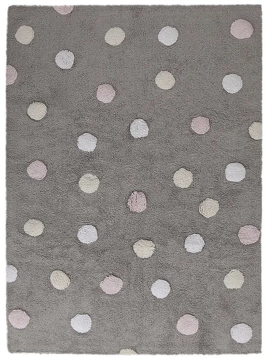 Lorena Canals koberce Pre zvieratá: Prateľný koberec Tricolor Polka Dots Grey-Pink - 120x160 cm