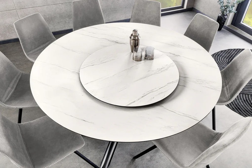 Jedálenský stôl SPIN – 150 cm, keramická doska, biely, s odnímateľnou platňou