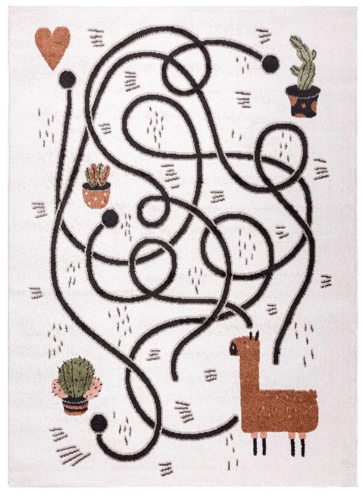 Dywany Łuszczów, Detský kusový koberec Fun Game llama cream, 160x220, biela, detská izba