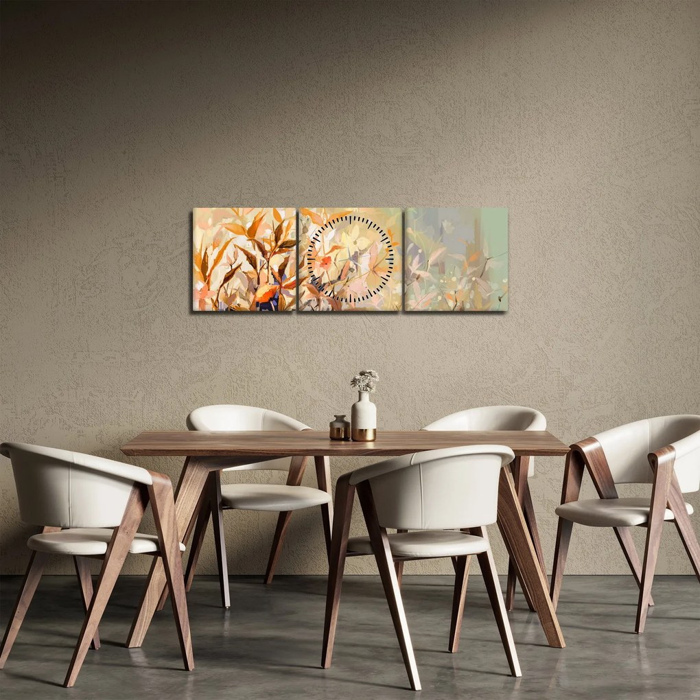 Obraz - Maľované rastliny (s hodinami) (90x30 cm)