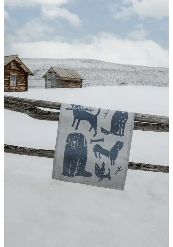 Ľanová utierka Koirapuisto 46x70, bielo-modrá