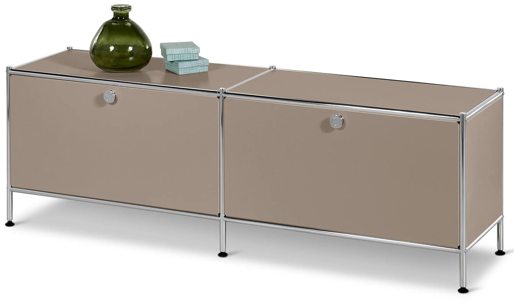 Nízky kovový stolík »CN3« s 2 výklopnými dvierkami, tmavošedý