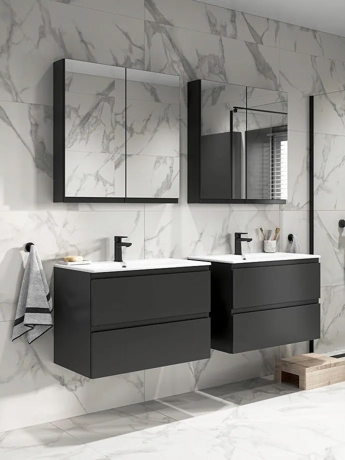 Cersanit Moduo SET, závesná skrinka 60x45x62 cm + umývadlo 60cm, antracitová matná, S801-486-DSM