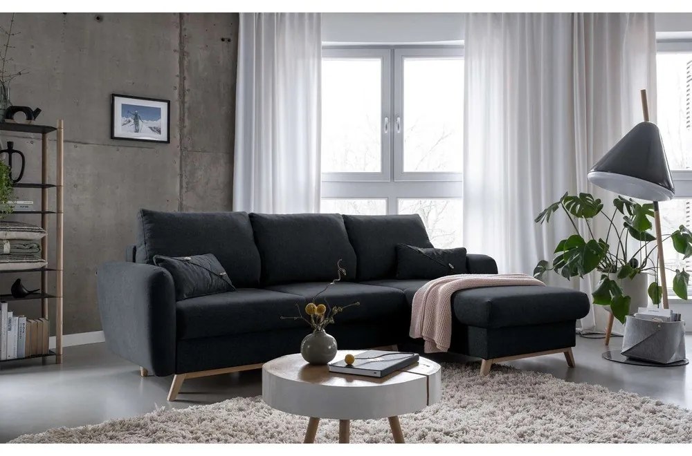 Tmavosivá rozkladacia rohová pohovka Miuform Scandic Lagom, pravý roh