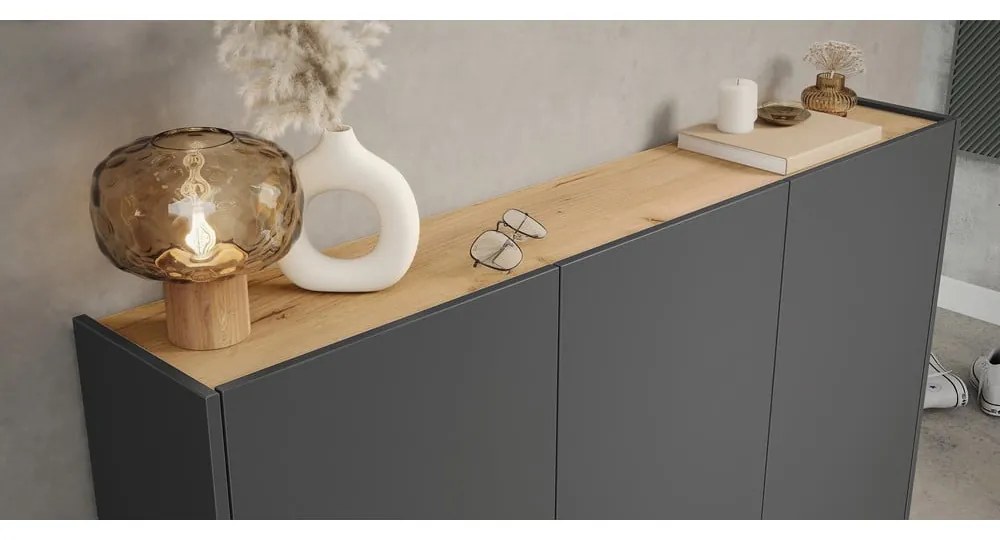 Antracitová skrinka na topánky v dekore duba 138x105x25 cm Libbiano – Germania