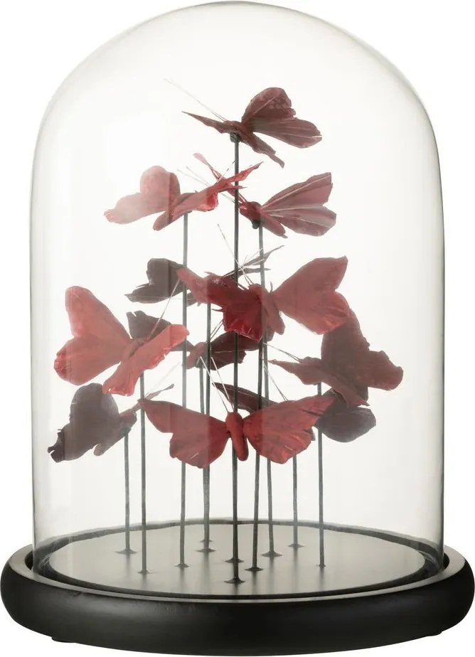 Dekoratívny podnos s vínovými motýlikami a skleneným poklopom Butterflies - Ø 23*29cm