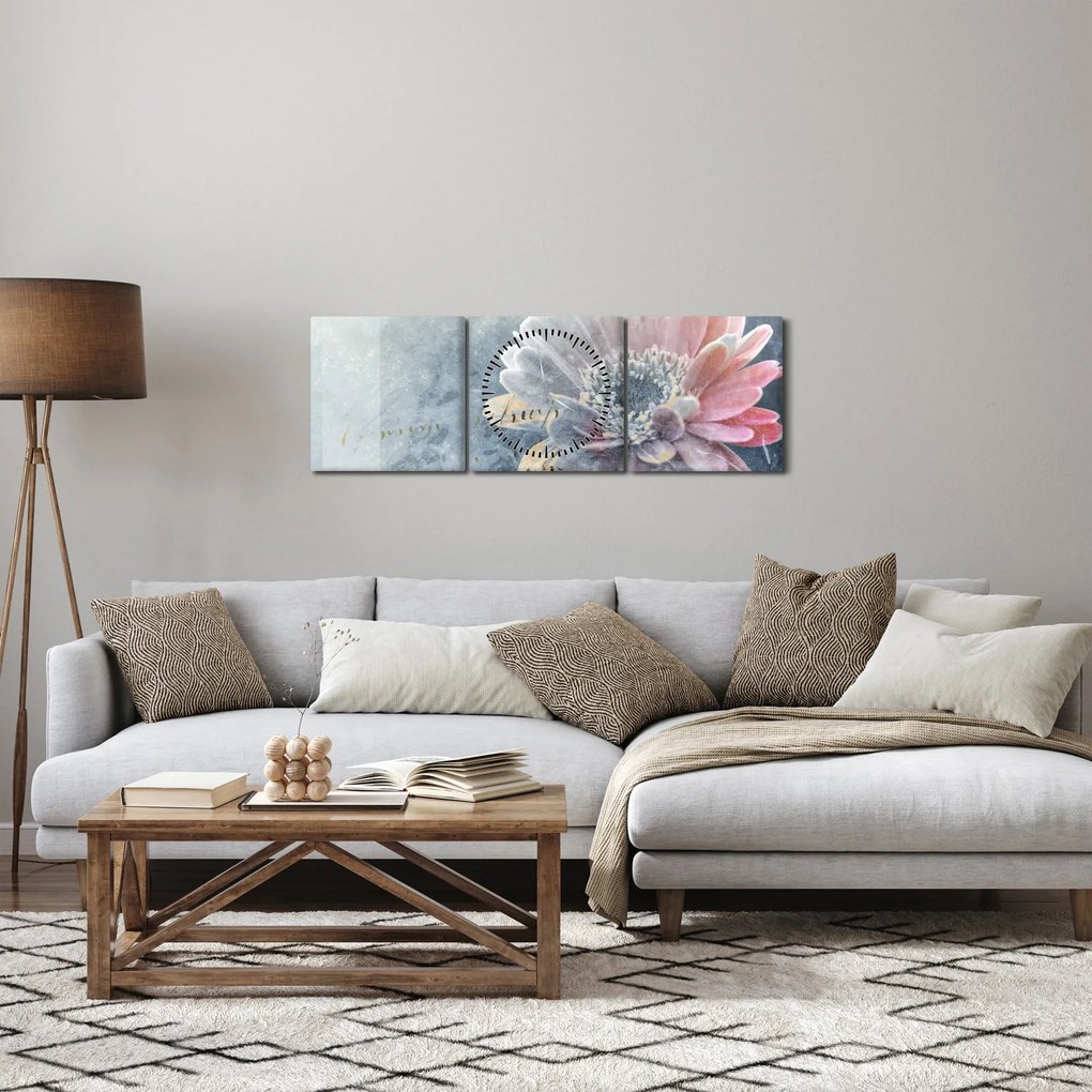 Obraz - Zimný kvet (s hodinami) (90x30 cm)