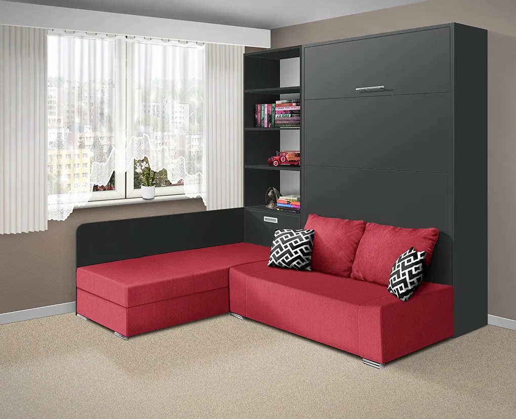Nabytekmorava Sklápacia posteľ s pohovkou VS 21075 - 200x160 cm farba pohovky: Červená, Typ farebného prevedenia: Bielá / dvere biele LESK