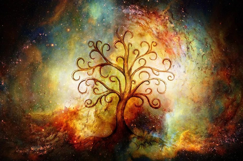 Samolepiaca tapeta strom života na abstraktnom vesmírnom pozadí