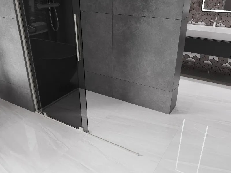 Mexen Velar, sprchová zástena s posuvnými dverami Walk-in 160 x 200 cm, 8mm šedé sklo, brúsená oceľ, 871-160-000-43-97
