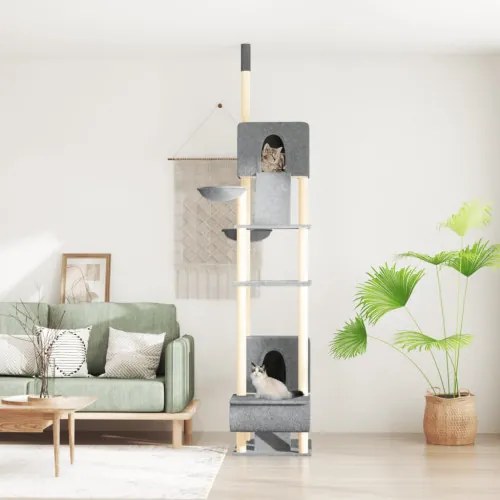 vidaXL Strom pre mačky od podlahy po strop bledosivý 277-303 cm-