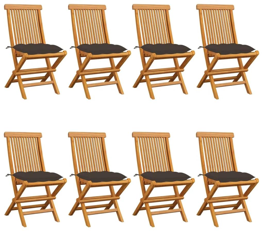 Záhradné stoličky so sivohnedými podložkami 8 ks tíkový masív