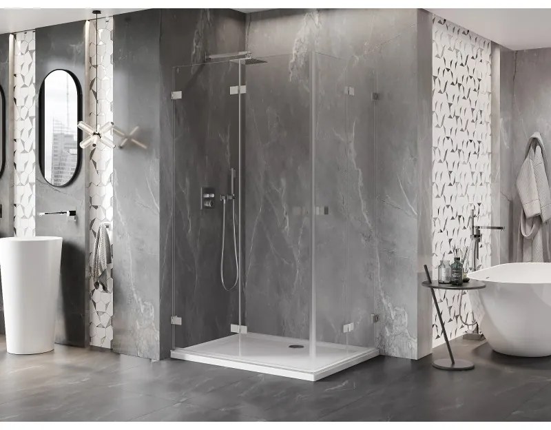 Mexen Lunar-F Duo, skladací sprchový kút 100 x 75 cm, 8mm číre sklo, oceľový profil, 836-100L-075P-97-00